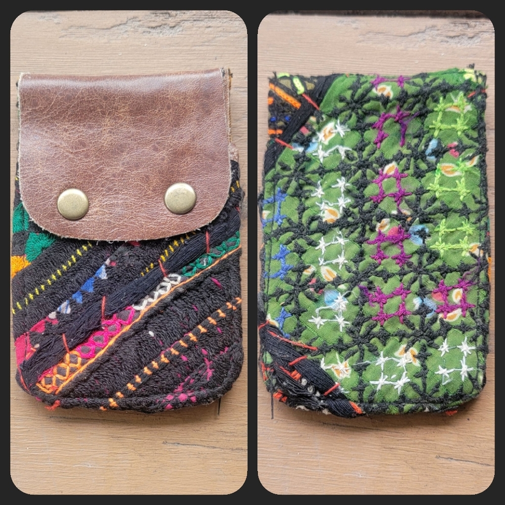 🧠🍳 Free People Boho Embroidered Repurposed vtg banjara hippie Wallet card case